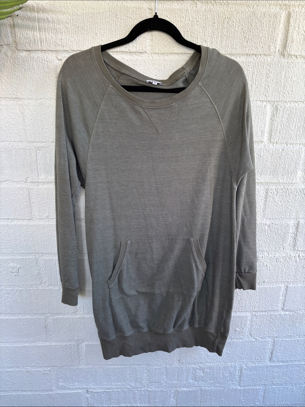 Splendid Cotton Casual Olive Green Sweatshirt Dress with Kangaroo Pocket sz M